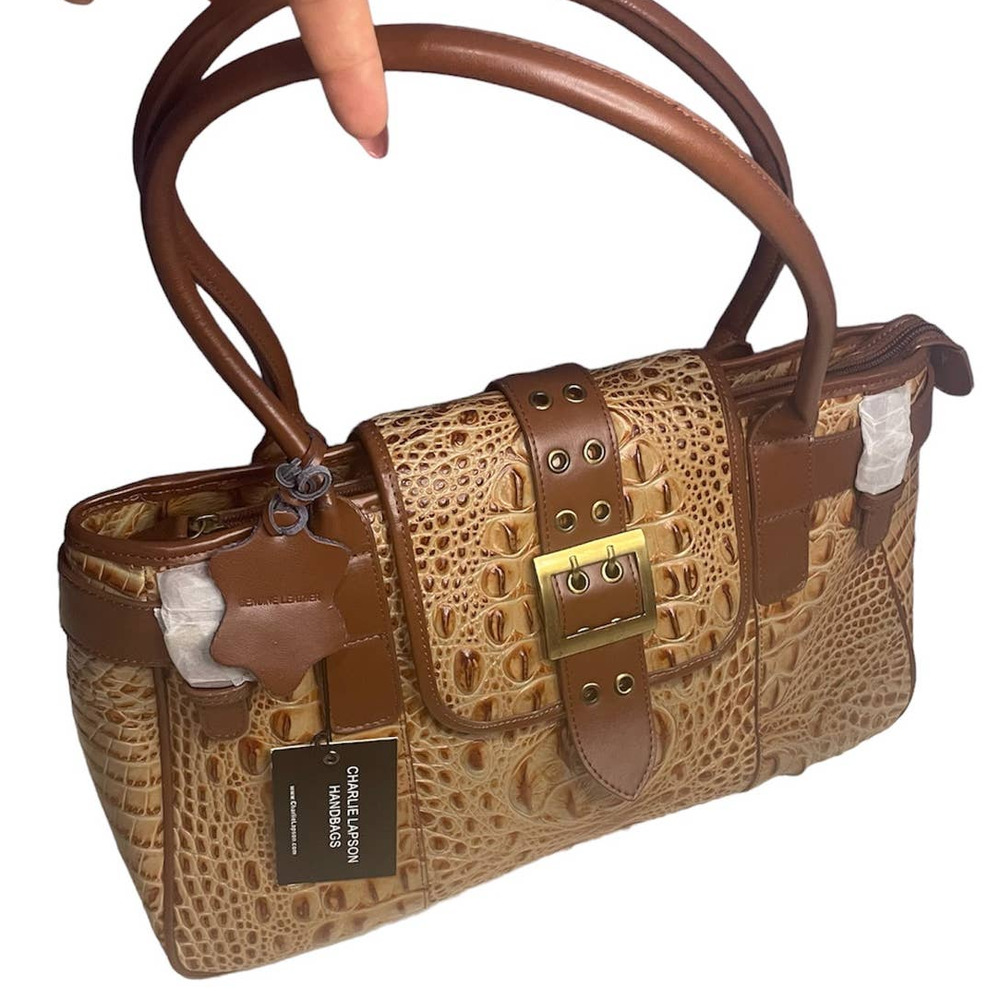 Charlie Lapson Leather Handbag DEFECT Croc Embossed Satchel NWT - Picture 5 of 16